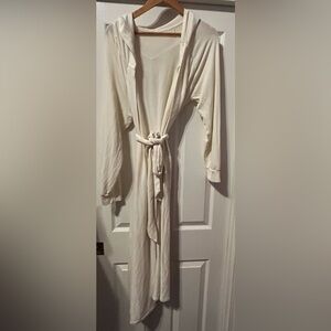 Victorias Secret Sz M/L Modal Terry Hooded Logo Long Robe Ivory Comfort Chic